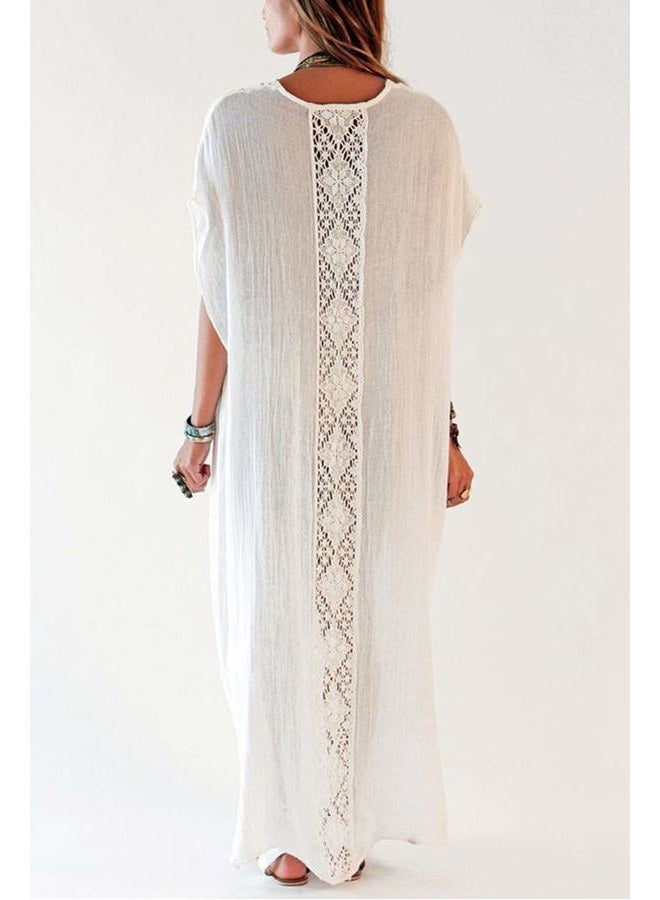 YouKD Cotton Hollow Up Floral Loose Caftan Boho Beach Bikini Cover Up Dress Plus Size Loungewear for Women - Image 2