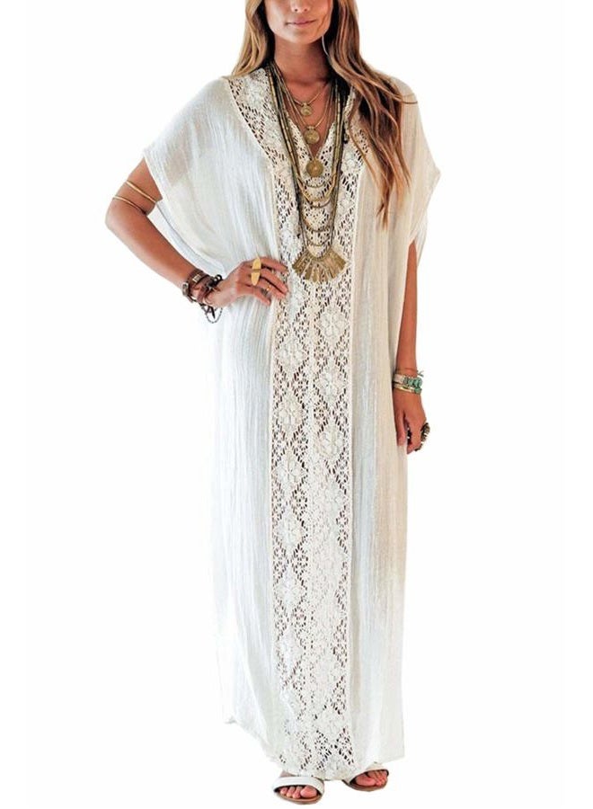 YouKD Cotton Hollow Up Floral Loose Caftan Boho Beach Bikini Cover Up Dress Plus Size Loungewear for Women - Image 1