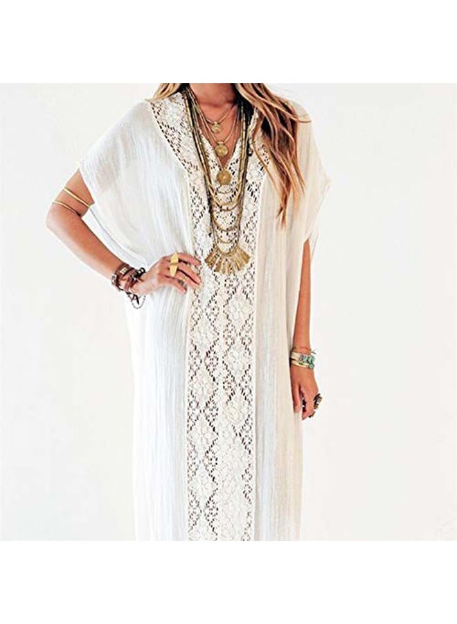 YouKD Cotton Hollow Up Floral Loose Caftan Boho Beach Bikini Cover Up Dress Plus Size Loungewear for Women - Image 3