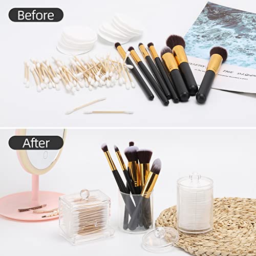 Tbestmax مجموعة منظم الحمام Tbestmax - 10 أونصة، 7 أونصة حامل Qtips للتخزين مع أغطية بلاستيكية شفافة، موزع كرات القطن/العيدان، وعاء صيدلية 3 قطع - Image 5