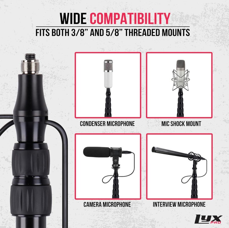 LyxPro Portable Mic Boom Pole Arm 5 Section Stretchable Padded Handheld Telescopic Aluminum Adjustable With Built In Internal XLR Cable Shotgun Zoom Microphones, Fish Pole extends 2.4’ - 9.25’ MPL-20 - Image 5