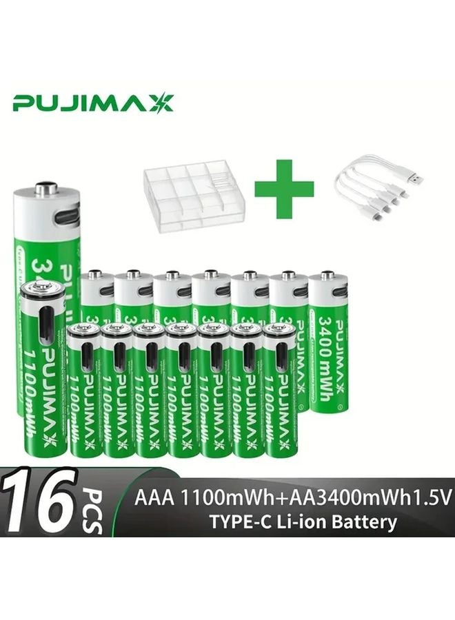 Pujimax AA 8pcs AAA 8pcs Rechargeable Lithium Batteries Type C Fast Charging 1500 Cycles - Image 1