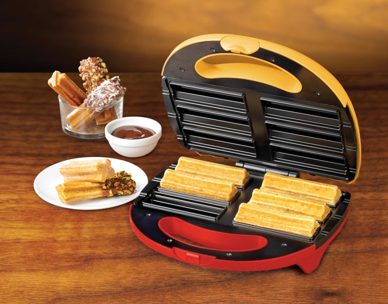 Nostalgia Taco Tuesday Electric Churro Maker â€“ Nonstick, 6-Slot Dual Cooking Plates for Homemade Churros and Cinnamon Pasties â€“ Yellow and Red - Image 1