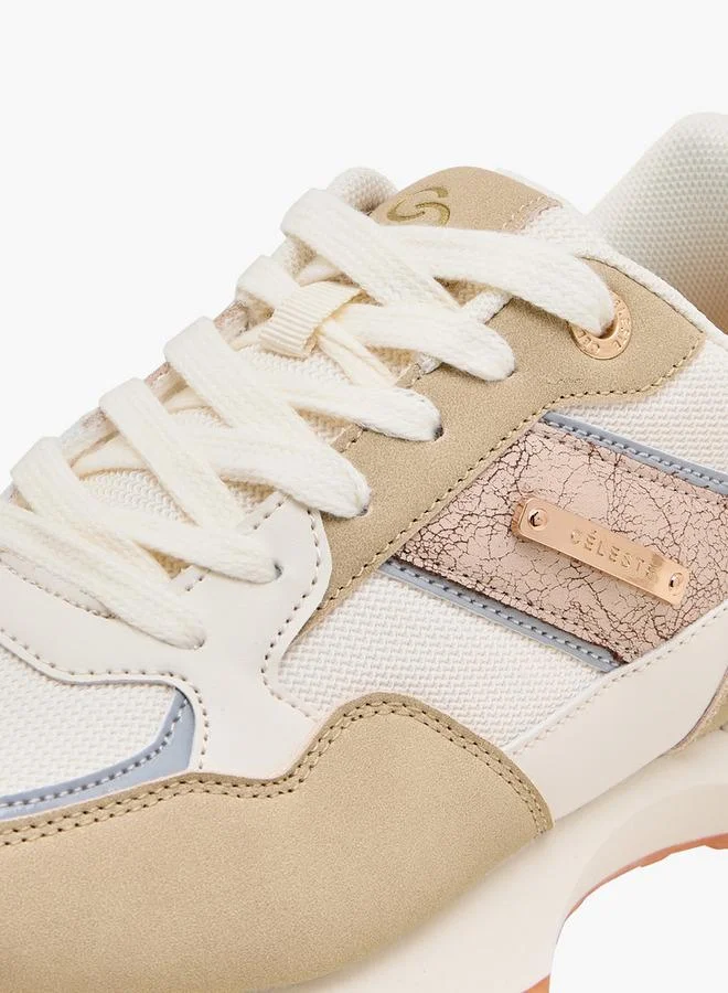 Celeste BEIGE Women Panelled Lace-Up Sneakers for Women | Best Price UAE