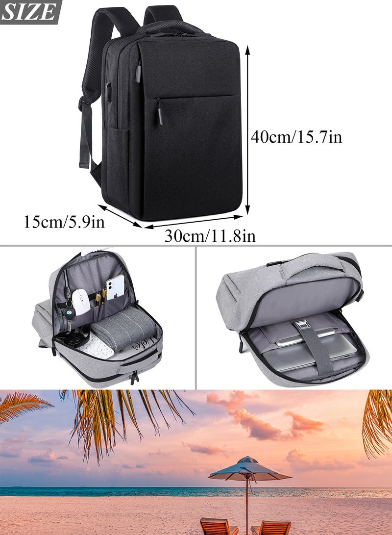 TokFaa Laptop Backpack Business Travel Water Resistant Work Backpack with USB Charging Port Durable College School Computer Bag Bookbag for Men & Women Fits 17 Inch Notebook(Black) - Image 2