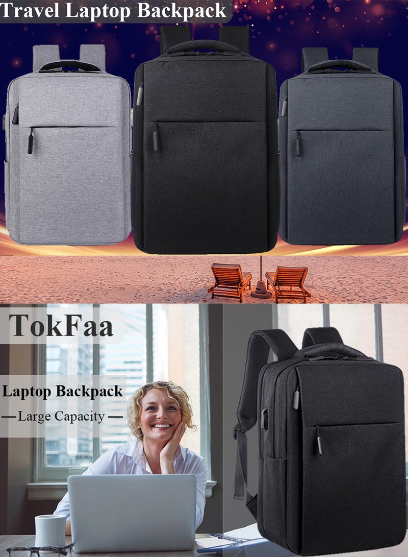 TokFaa Laptop Backpack Business Travel Water Resistant Work Backpack with USB Charging Port Durable College School Computer Bag Bookbag for Men & Women Fits 17 Inch Notebook(Black) - Image 5