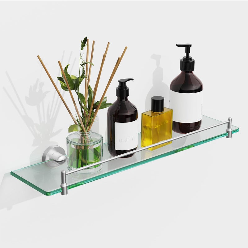 Koco & K KOCOK 20 Inches Glass Shelves for Bathroom, Brushed Nickel Floating Glass Shelf Stainless Steel Tempered Glass Bathroom Shelves for Wall Mount Modern - Image 1