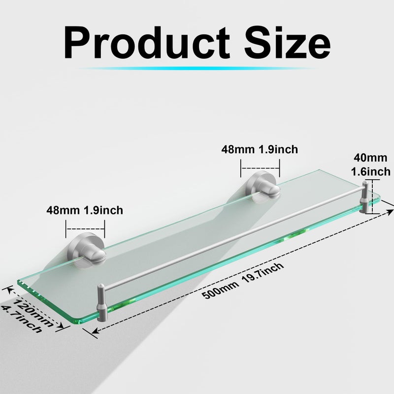 Koco & K KOCOK 20 Inches Glass Shelves for Bathroom, Brushed Nickel Floating Glass Shelf Stainless Steel Tempered Glass Bathroom Shelves for Wall Mount Modern - Image 3