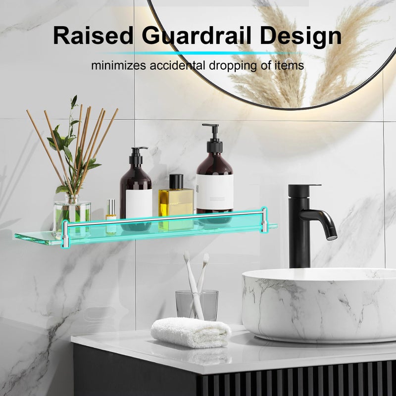 Koco & K KOCOK 20 Inches Glass Shelves for Bathroom, Brushed Nickel Floating Glass Shelf Stainless Steel Tempered Glass Bathroom Shelves for Wall Mount Modern - Image 5