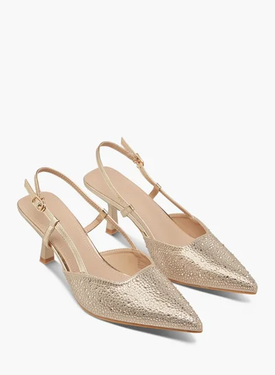 فلورا بيلا من شو إكسبرس Women Embellished Slingback Shoes with Flared Heels and Buckle Closure