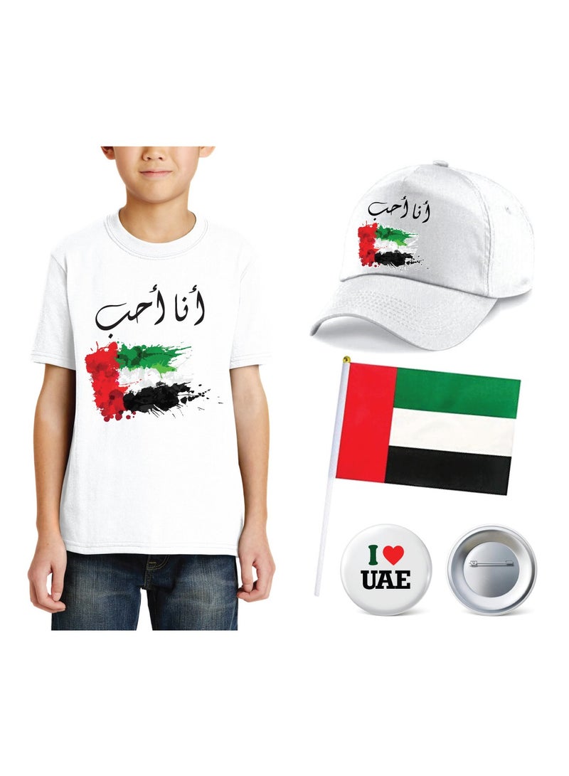 تيشيرت للأولاد الإمارات العربية المتحدة مع قبعة علم وشارة مجموعة مكونة من 4 قطع - Image 1