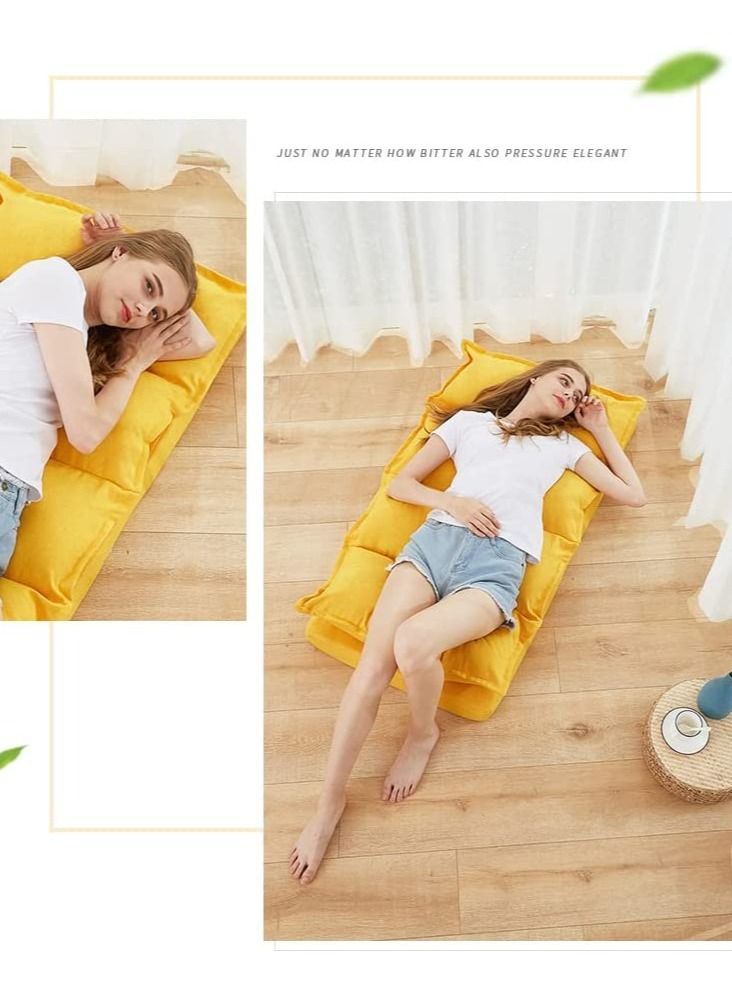 GT-Wheel Lazy Floor Chair Adjustable Sofa Folding Cushion for Games Reading Meditating Padded(Yellow) - Image 4
