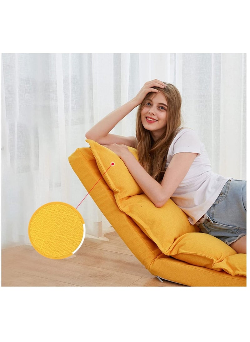 GT-Wheel Lazy Floor Chair Adjustable Sofa Folding Cushion for Games Reading Meditating Padded(Yellow) - Image 3