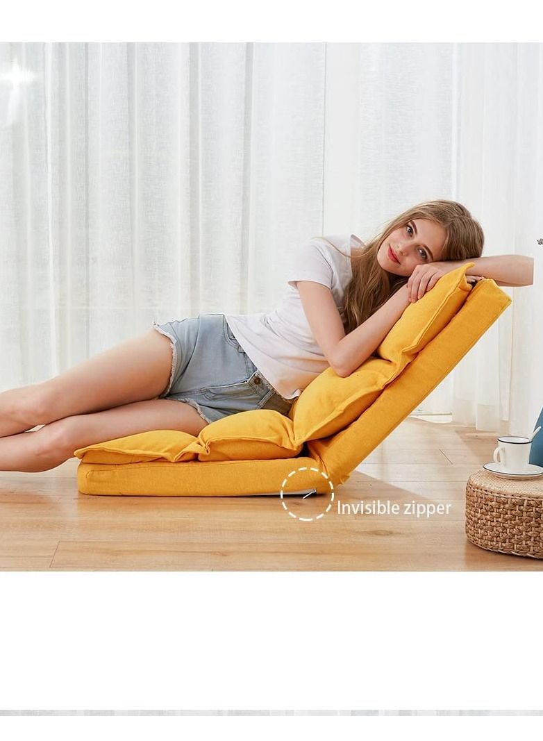 GT-Wheel Lazy Floor Chair Adjustable Sofa Folding Cushion for Games Reading Meditating Padded(Yellow) - Image 5