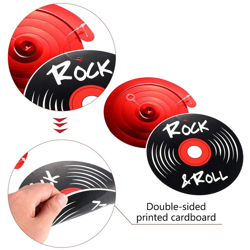 Blulu 30 Pcs Rock and Roll Theme Music Party Foil Swirl Decorations Retro Hanging Swirls Ceiling Decorations for 50s 60s Disco Party Event Supplies - Image 2