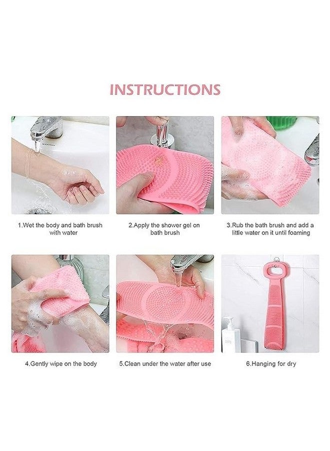LAVI Double Side Bathing Silicone Body Back Scrubber Brush for Skin Deep Cleaning Massage Extra Long Exfoliating Body Scrubber With Handle for Men and Women - Image 4
