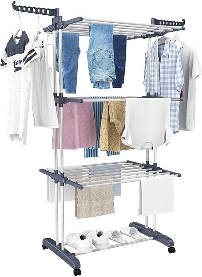 Clothes Drying Rack,4-Tier Foldable Clothes Hanger Adjustable Large Stainless Steel Garment Laundry Racks for Indoor Outdoor - pzsku/Z7D8D87043B5B8E6725B1Z/45/_/1693885219/09e7f525-c82a-4815-9704-6f05d25dcf79