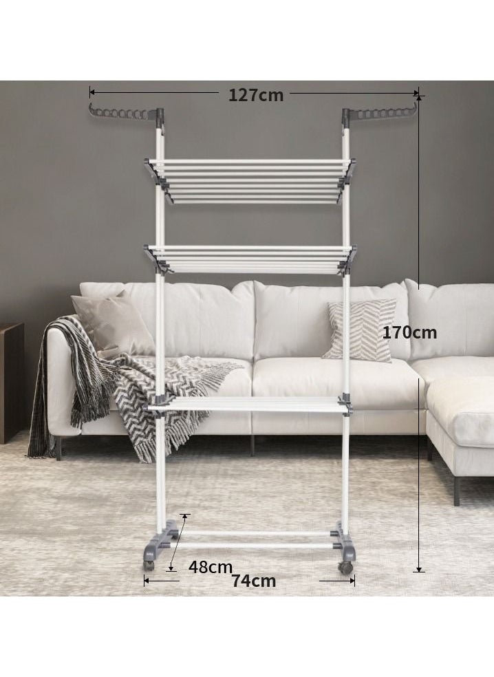 Clothes Drying Rack,4-Tier Foldable Clothes Hanger Adjustable Large Stainless Steel Garment Laundry Racks for Indoor Outdoor - pzsku/Z7D8D87043B5B8E6725B1Z/45/_/1693885219/4e6dea03-9df3-4014-8d59-10338b5b0d75