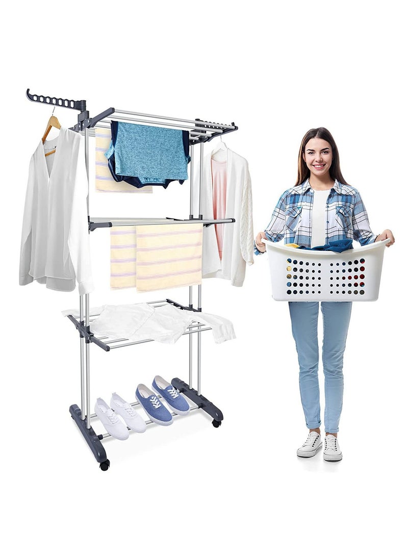 Clothes Drying Rack,4-Tier Foldable Clothes Hanger Adjustable Large Stainless Steel Garment Laundry Racks for Indoor Outdoor - pzsku/Z7D8D87043B5B8E6725B1Z/45/_/1693885220/c9da261b-774e-47bb-96a6-46d0896e209f