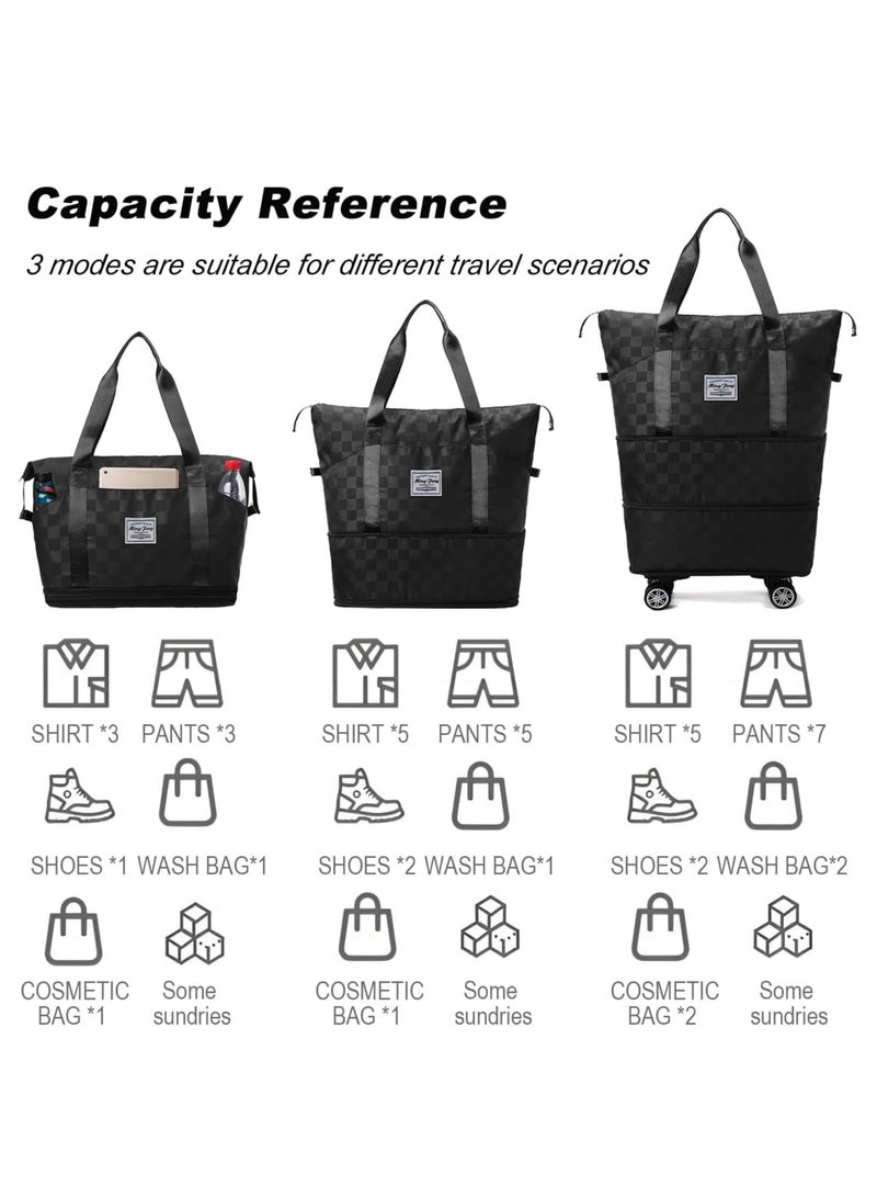 DUNISO Expandable Foldable Duffel Bag Suitcases, Detachable Rolling Wheels, Rolling Duffle Bag With Wheels, Suitcases With Wheels, Carry on Luggage (Black) - Image 4