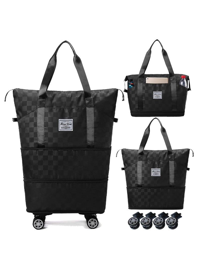 DUNISO Expandable Foldable Duffel Bag Suitcases, Detachable Rolling Wheels, Rolling Duffle Bag With Wheels, Suitcases With Wheels, Carry on Luggage (Black) - Image 1