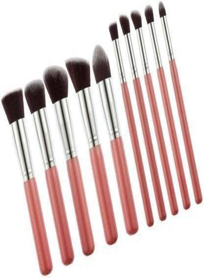SUNISA 10 Pcs Pink Fiber Bristles Soft Makeup Brushes Set for Womens & Girls - (Pack of 10) - Image 3