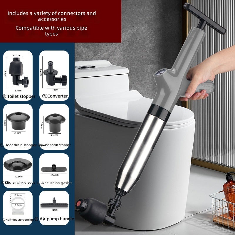 New High Pressure Drain Blaster – Stainless Steel Toilet Plunger & Pipe Unblocker, Powerful Air Drain Gun for Clogged Sinks, Floor Drains & Sewer Lines