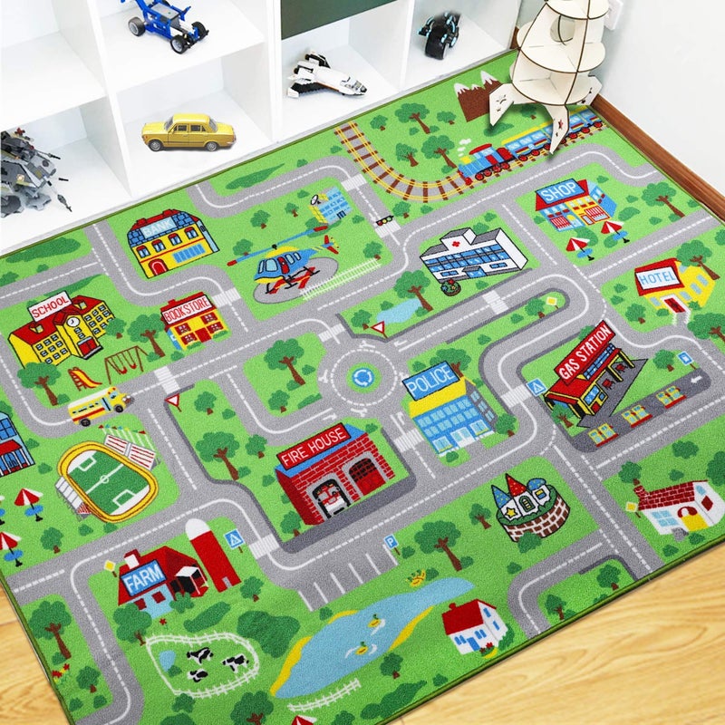 Capslpad Kids Educational Play Rug  66 x 5 Traffic Road Car Mat Learning Play Game Area Rug for Playroom Living Room Nursery Room Decor
