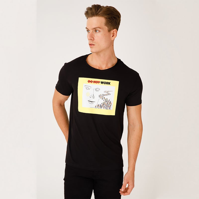 Faces Crew Neck T-Shirt, Printed Male T-shirt, Cotton, XLarge Size - Image 4
