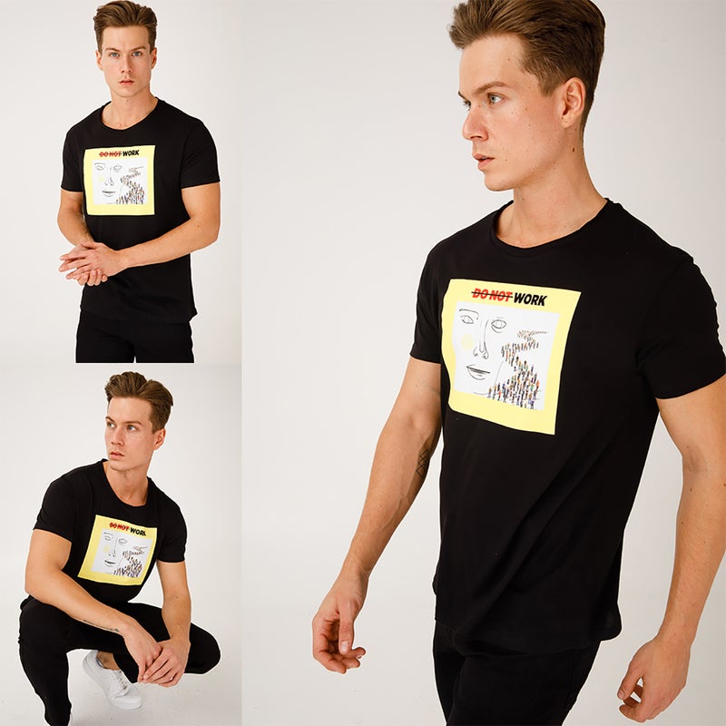 Faces Crew Neck T-Shirt, Printed Male T-shirt, Cotton, XLarge Size - Image 5