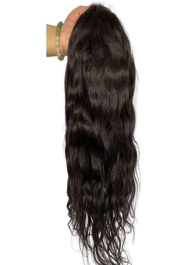 Voloria 12" Long Hair Men's Toupee Natural Wave 100% Virgin Human Hair Replacement System for Men 10"x8" Base Size Natural 1B Off Black Color - Image 3