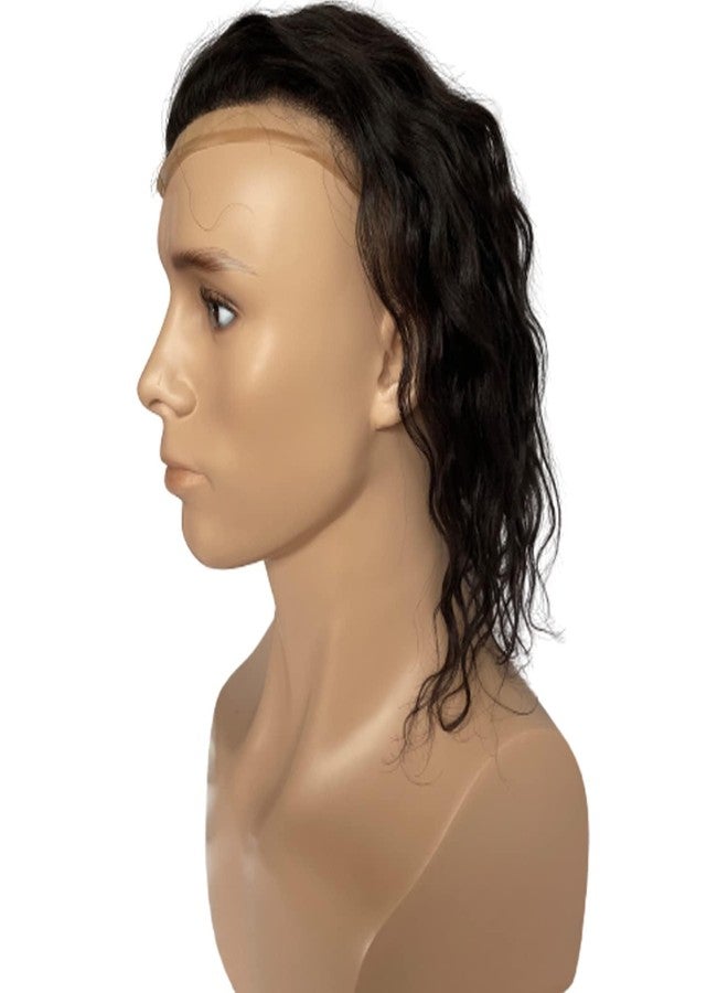 Voloria 12" Long Hair Men's Toupee Natural Wave 100% Virgin Human Hair Replacement System for Men 10"x8" Base Size Natural 1B Off Black Color - Image 5