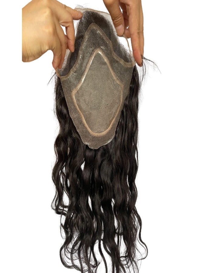 Voloria 12" Long Hair Men's Toupee Natural Wave 100% Virgin Human Hair Replacement System for Men 10"x8" Base Size Natural 1B Off Black Color - Image 2