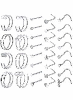 Excefore 40 PCS 20G Nose Rings for Women Nose Piercings Jewelry Gold Nose Rings Hoops Nose Studs Screw for Women Men  - Image 1