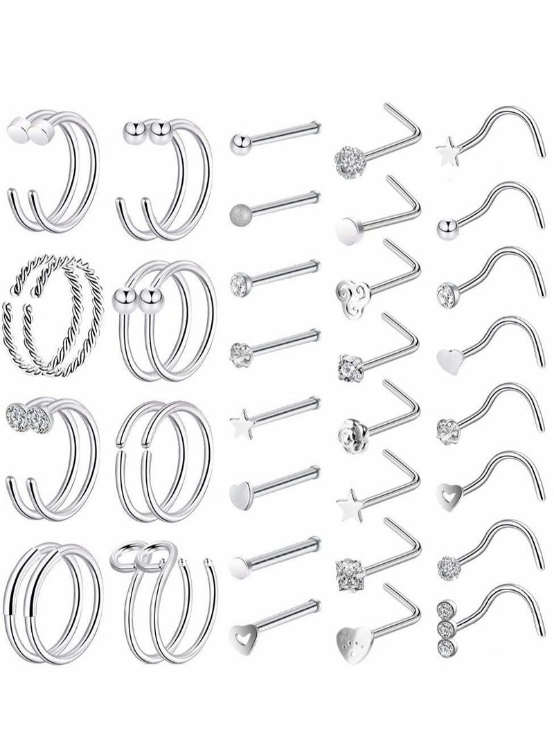 Excefore 40 PCS 20G Nose Rings for Women Nose Piercings Jewelry Gold Nose Rings Hoops Nose Studs Screw for Women Men - Image 1