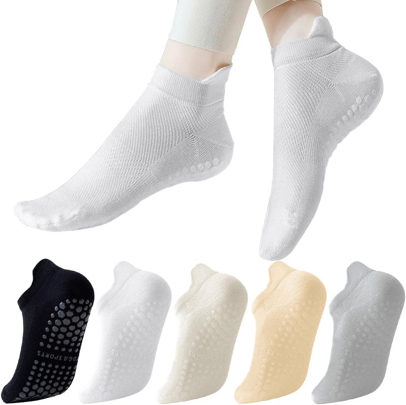 PUJANE 5 Pairs Grip Pilates Socks for Women, Non Slip Yoga Athletic Ankle Grippy Socks for Barre Ballet Gym Workout - Image 1