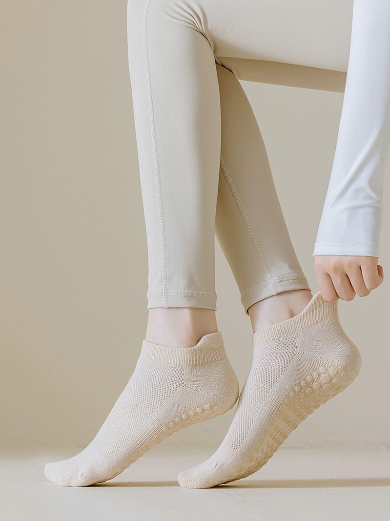 PUJANE 5 Pairs Grip Pilates Socks for Women, Non Slip Yoga Athletic Ankle Grippy Socks for Barre Ballet Gym Workout - Image 5