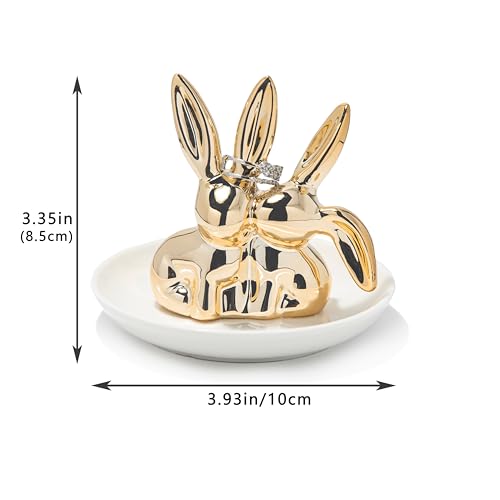 Lynagert Bunny Ceramic Rabbit Jewelry Holder Dish - Trinket Tray for Rings, Earrings, Necklace Organizer, Wedding Engagement Ring Holder (Golden) - Image 5