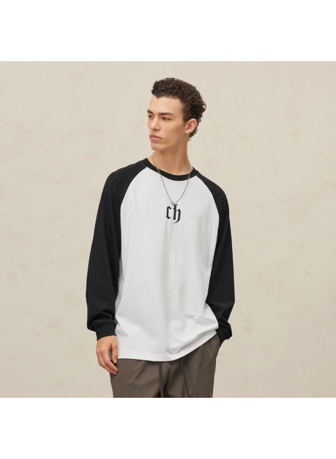 Chinism Men's Long Sleeve T-shirt With Letter Print, American Trendy Brand Contrasting Color Pure Cotton Top, Casual Loose Breathable Clothing Undershirt - Image 2
