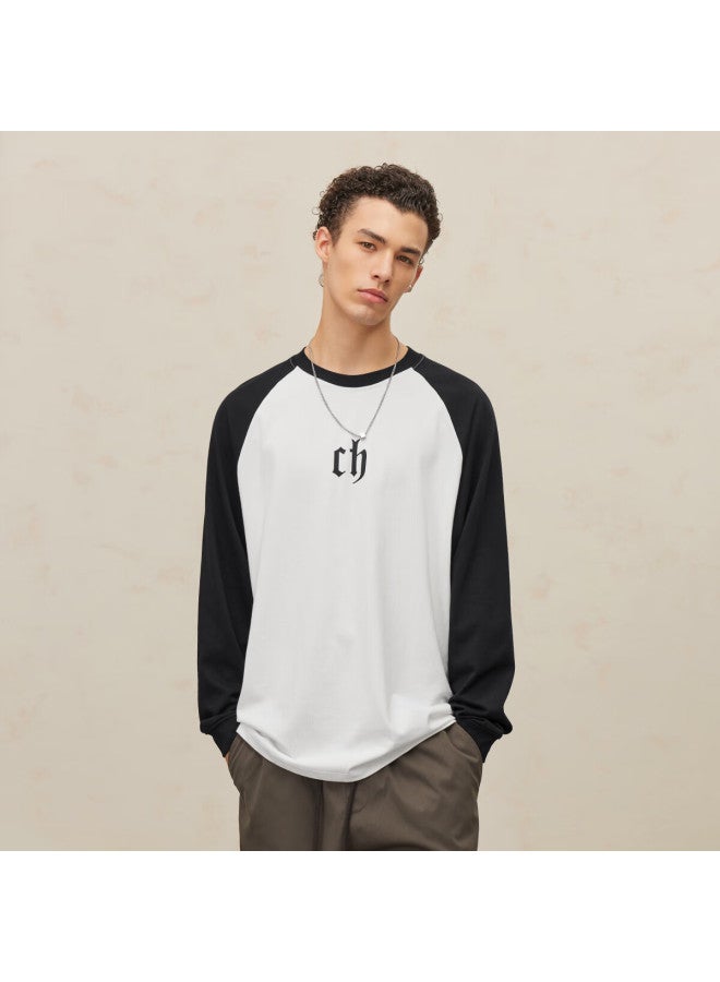 Chinism Men's Long Sleeve T-shirt With Letter Print, American Trendy Brand Contrasting Color Pure Cotton Top, Casual Loose Breathable Clothing Undershirt - Image 3