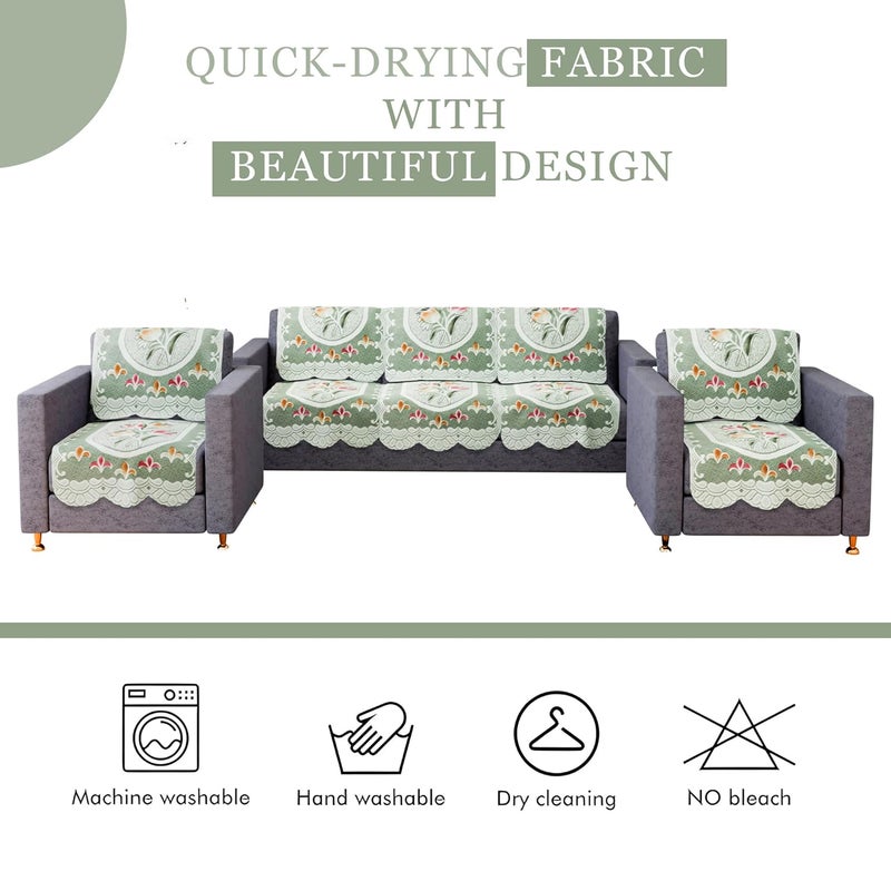 Kuber Industries Net Cotton 5 Seater Sofa Cover for Home & Hall| Sofa Slipcover Set | Couch Sofa Cover Set for Living Room | Tulip Printed | Green - Image 5
