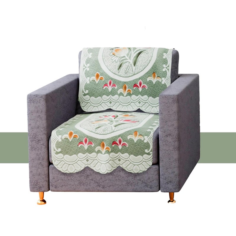 Kuber Industries Net Cotton 5 Seater Sofa Cover for Home & Hall| Sofa Slipcover Set | Couch Sofa Cover Set for Living Room | Tulip Printed | Green - Image 2