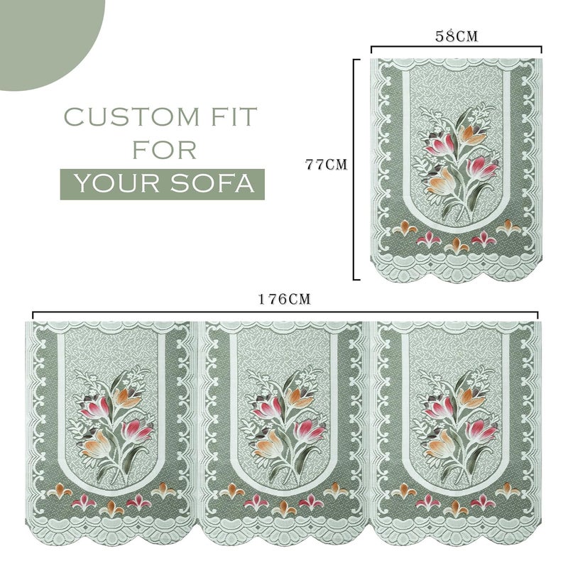 Kuber Industries Net Cotton 5 Seater Sofa Cover for Home & Hall| Sofa Slipcover Set | Couch Sofa Cover Set for Living Room | Tulip Printed | Green - Image 3