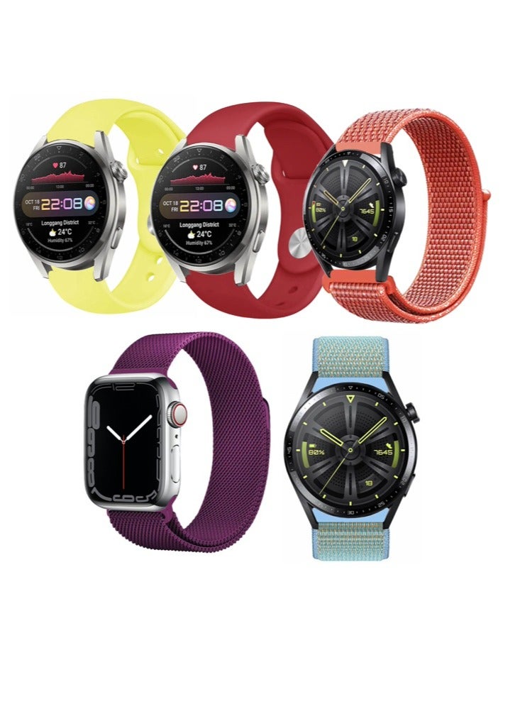 Perfii 5pcs Watchband Bundle Compatible with all Samsung, Huawei, Amazfit, Fitbit and Honor with 20mm band size - Image 1