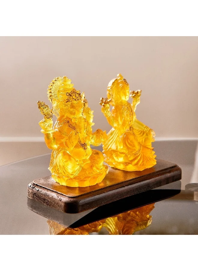 Home Box Asher Polyresin Amber LED Accent On Wooden Base 20 x 9 x 14 cm