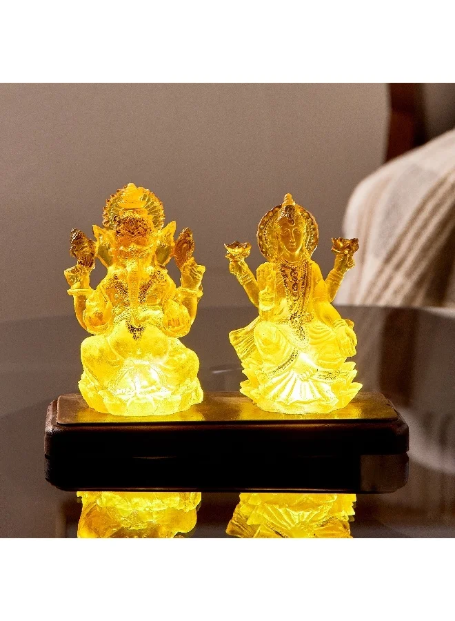 Home Box Asher Polyresin Amber LED Accent On Wooden Base 20 x 9 x 14 cm