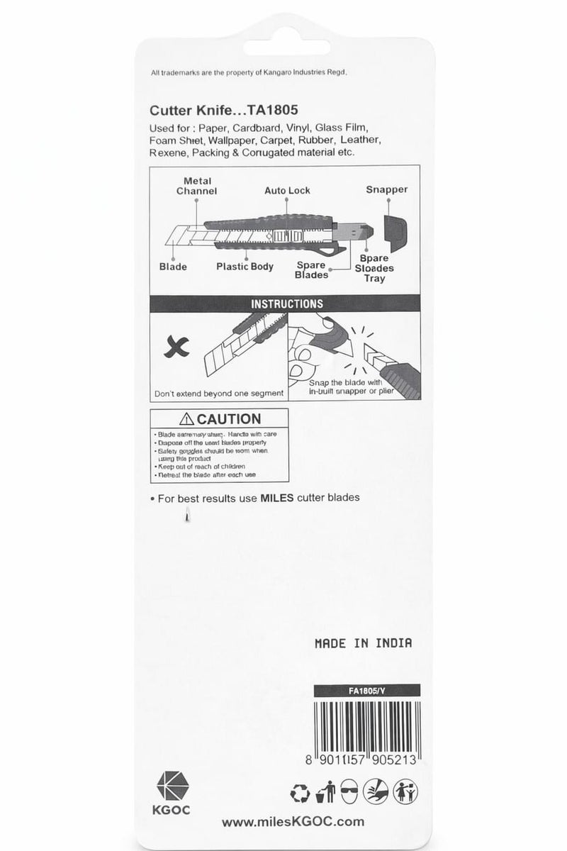 ميلس سكين متعدد الاستخدامات شديد التحمل مقاس 18 مم مزود بقفل تلقائي وقناة معدنية، مع شفرتين إضافيتين. - Image 2