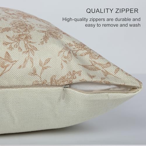 RinRinfam Brown Floral Pillow Cover 18x 18 Set of 2, Vintage Block Print Blooming Flower and Bird Decorative Linen Pillow Cushion Case,Modern Home Decor for Outdoor Couch Bedroom Car - Image 4