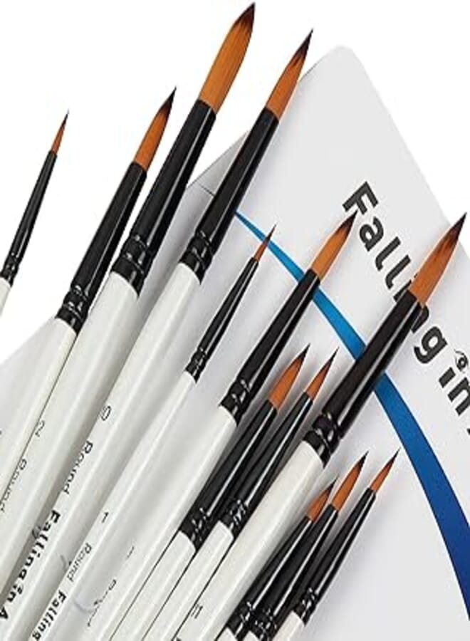 Falling In art Falling in Art Paint Brushes Set, 12 PCS Nylon Professional Round Paint Brushes for Watercolor, Oil Painting, Acrylic, Face Body Nail Art, Crafts, Rock Painting