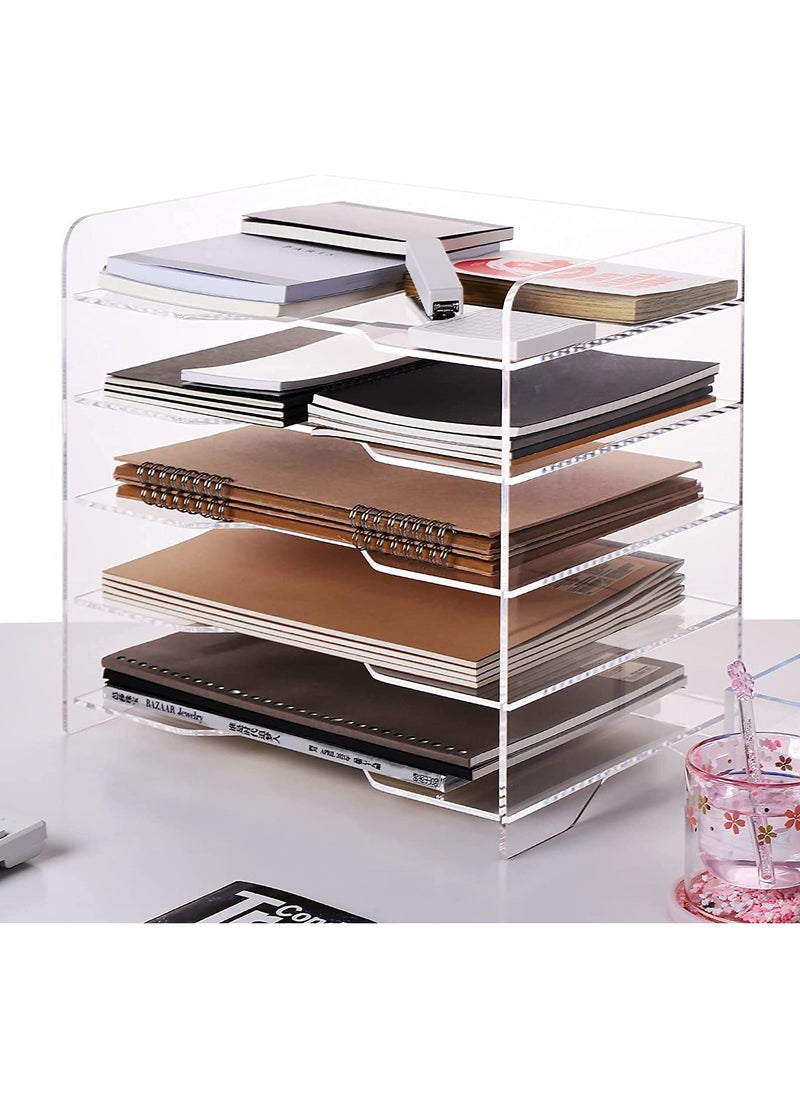 Eworld 5 Tier Clear Acrylic Magazine File Holder Document Storage Organising Stand and Desk Organiser for Files Books and Papers  - Image 2